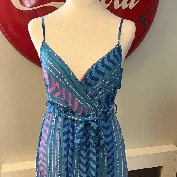 NWT Cupshe Moonlit Stroll Boho Blue & Pink Striped Maxi Wrap Dress Coverup, S - Picture 5 of 7